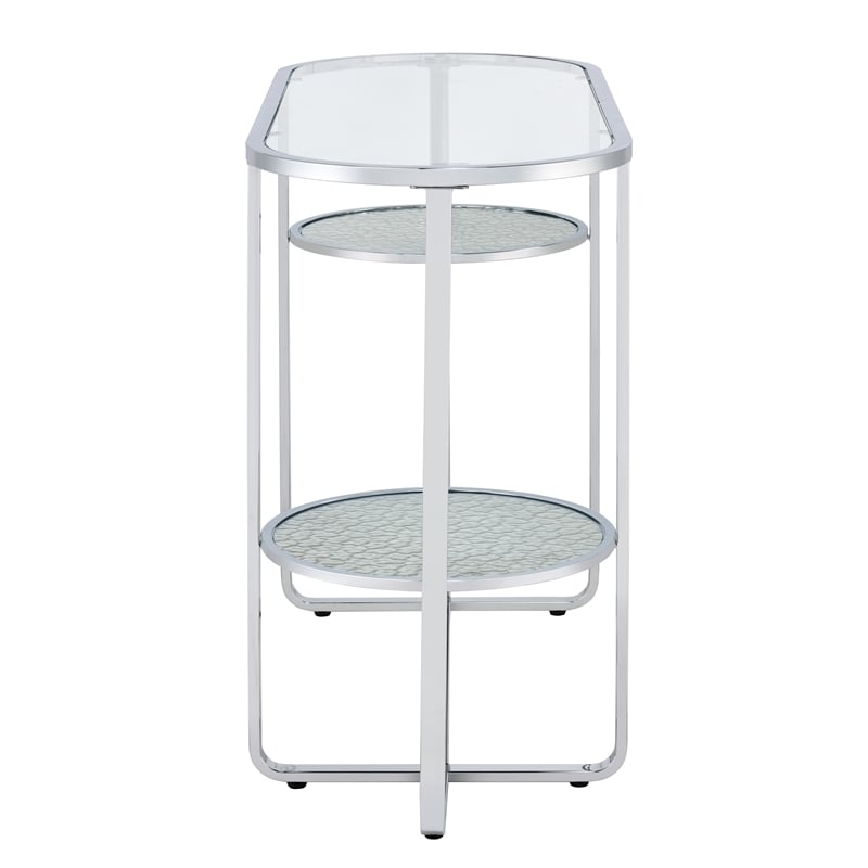 Furniture of America Ludington Metal 2-Shelf Water Ripples Sofa Table in Chrome