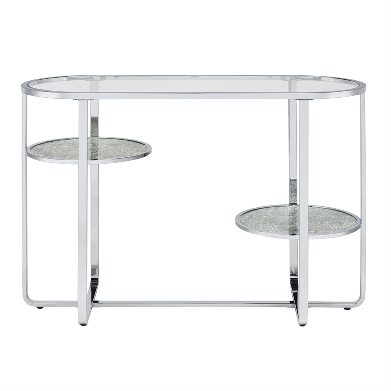 Furniture of America Ludington Metal 2-Shelf Waterfall Sofa Table in Chrome