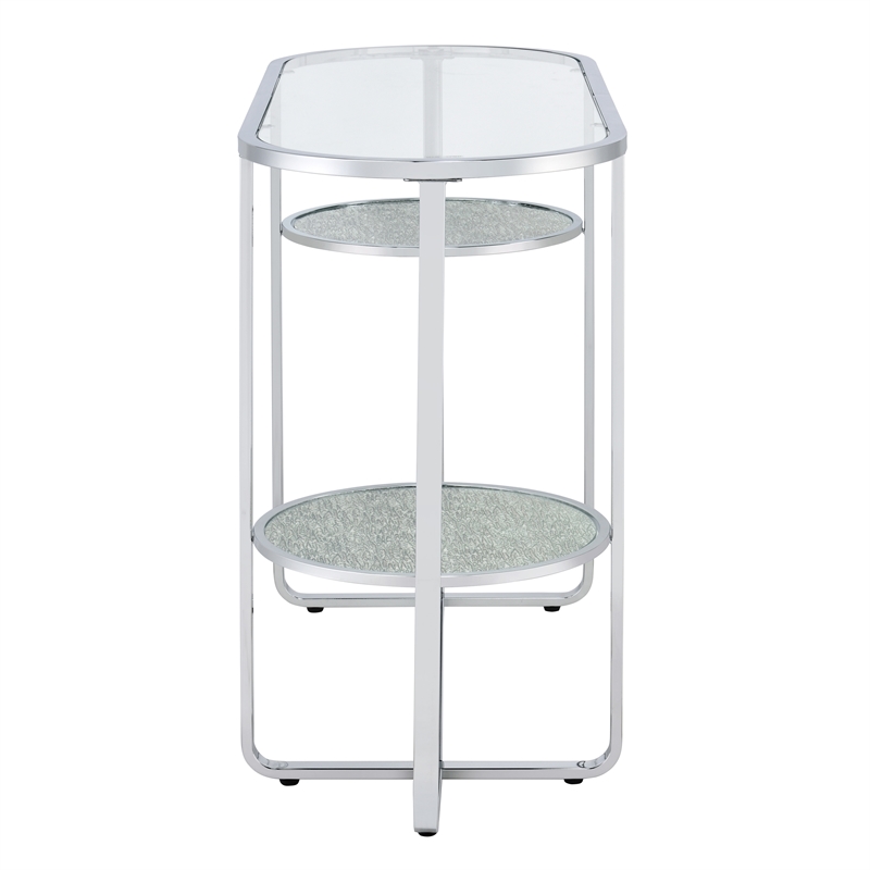Furniture of America Ludington Metal 2-Shelf Waterfall Sofa Table in Chrome
