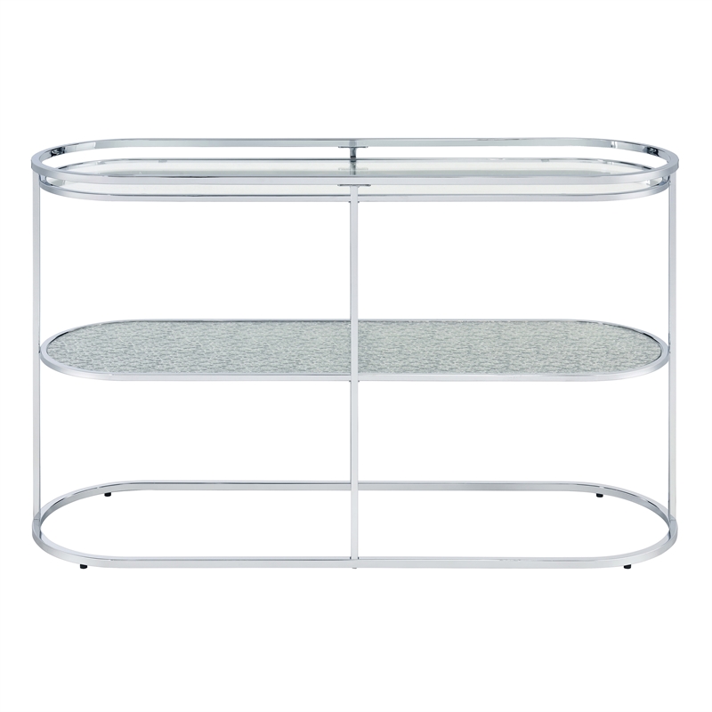Furniture of America Ludington Metal 1-Shelf Water Ripples Sofa Table in Chrome