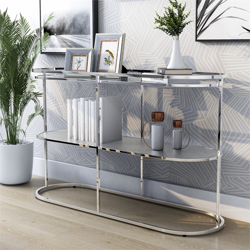 Furniture of America Ludington Metal 1-Shelf Waterfall Sofa Table in Chrome