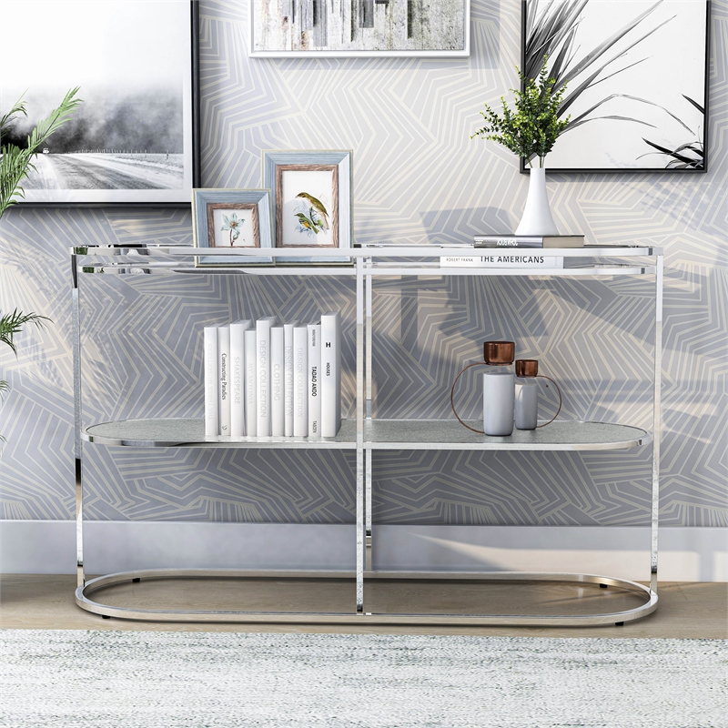Furniture of America Ludington Metal 1-Shelf Waterfall Sofa Table in Chrome
