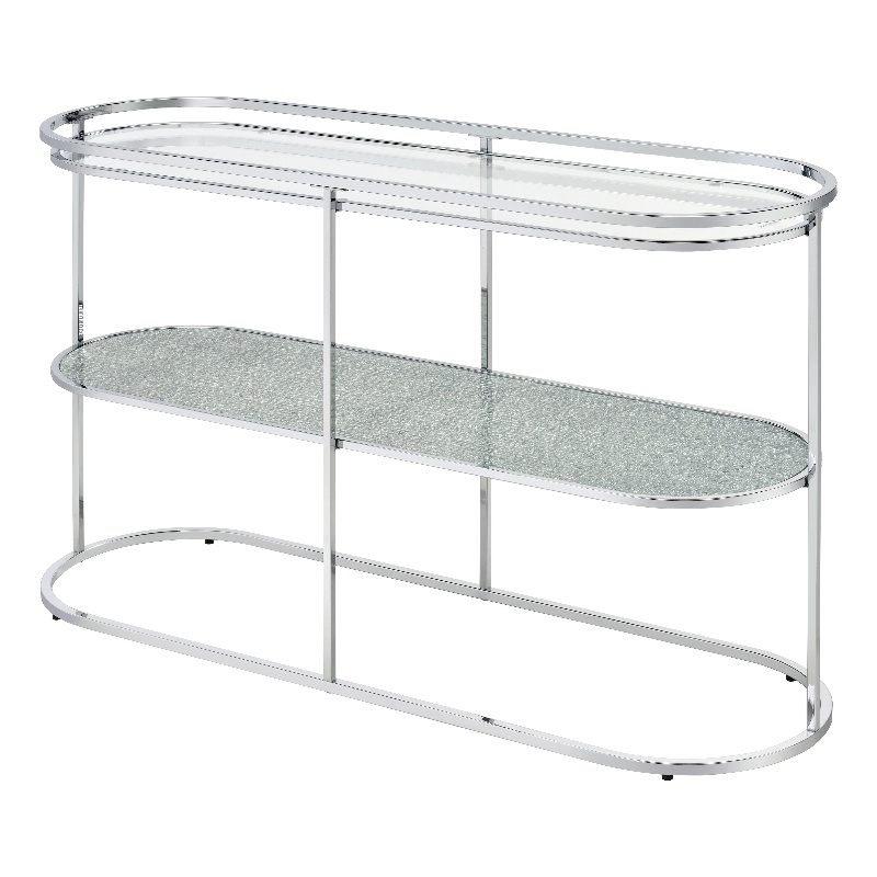 Furniture of America Ludington Metal 1-Shelf Waterfall Sofa Table in Chrome