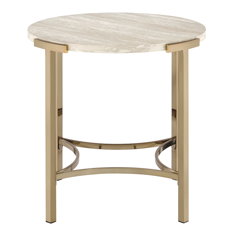 Furniture of America Vasket Contemporary Metal End Table in Gold Champagne