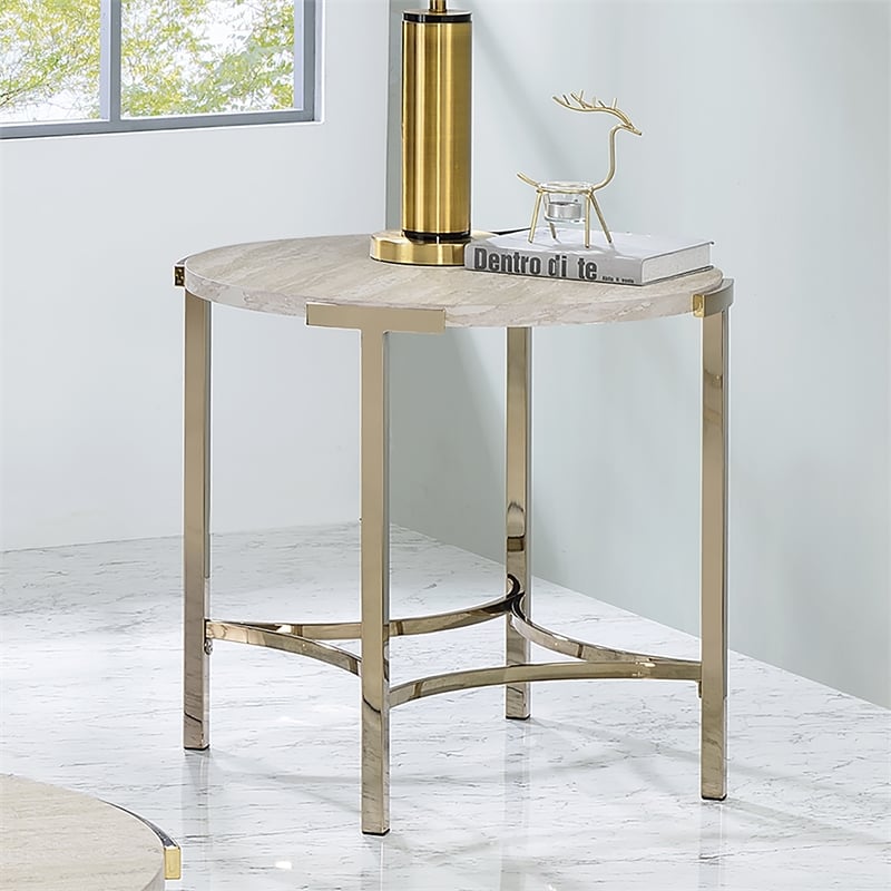 Furniture of America Vasket Contemporary Metal End Table in Gold