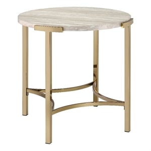 Furniture of America Vasket Contemporary Metal End Table in Gold Champagne