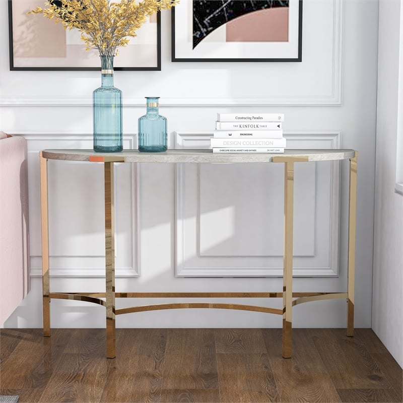 Furniture of America Vasket Contemporary Metal Sofa Table in Gold Champagne