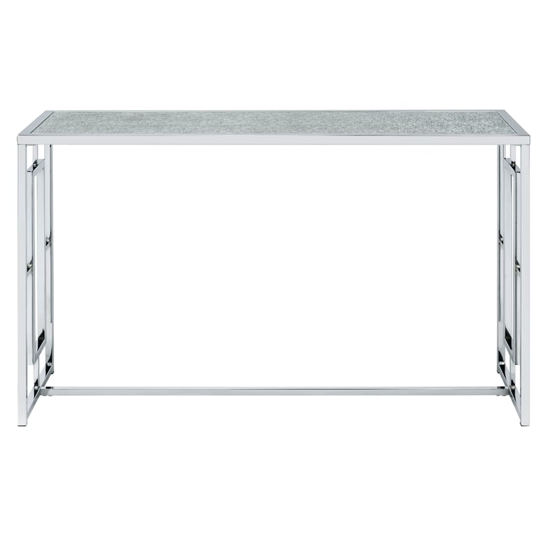 Furniture of America Harper Metal Chrome Sofa Table with Waterfall Pattern Top
