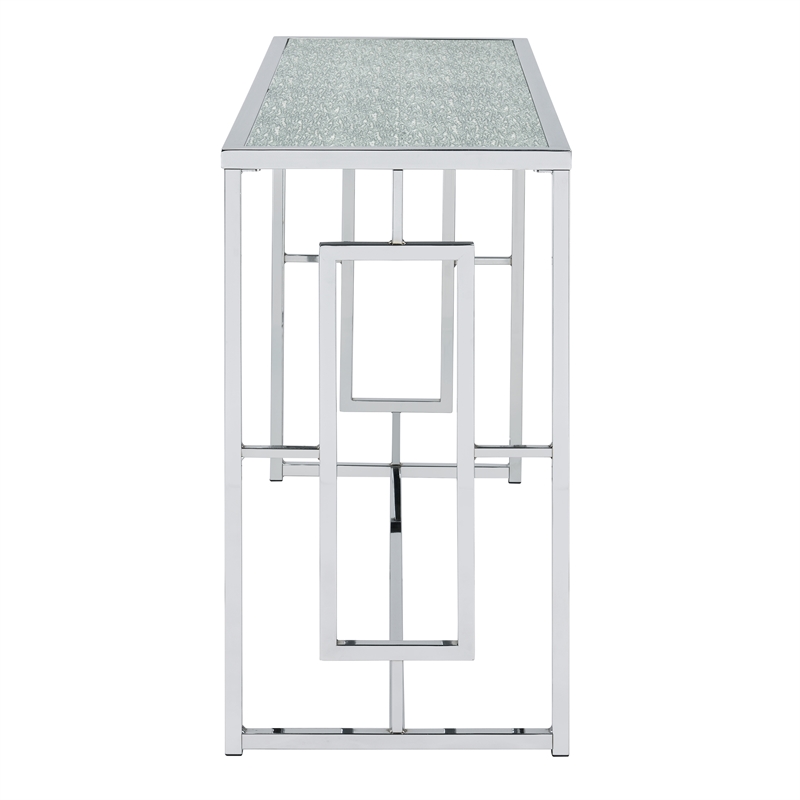 Furniture of America Harper Metal Chrome Sofa Table with Waterfall Pattern Top