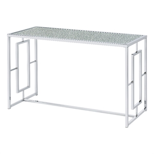 Furniture of America Harper Metal Chrome Sofa Table with Waterfall Pattern Top