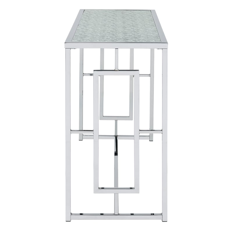 Furniture of America Harper Metal Chrome Sofa Table with Ripples Pattern Top