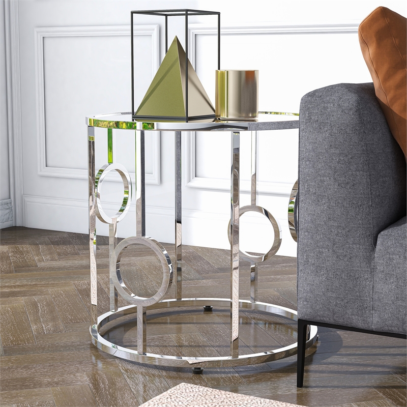 Furniture of America Harper Contemporary Metal Round End Table in Chrome