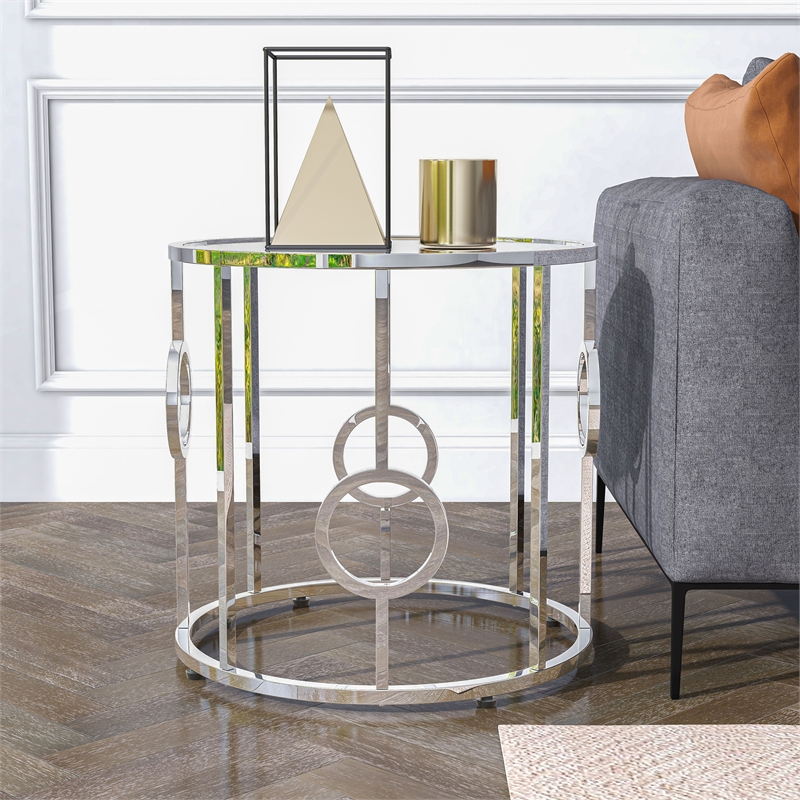 Furniture of America Harper Contemporary Metal Round End Table in Chrome