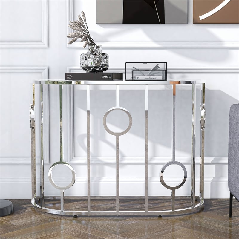 Furniture of America Harper Contemporary Metal Half-Circle Sofa Table in Chrome
