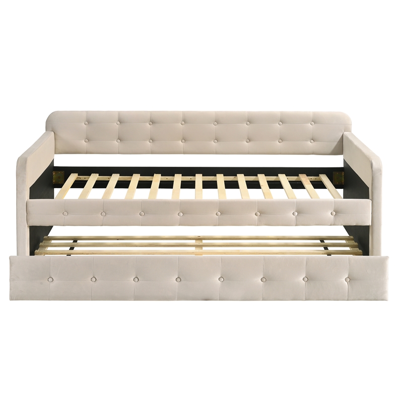 Furniture of America Harper Fabric Twin Daybed with Trundle in Beige