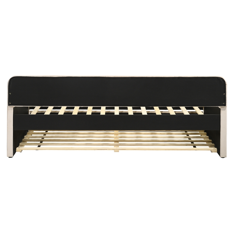 Furniture of America Harper Fabric Twin Daybed with Trundle in Beige