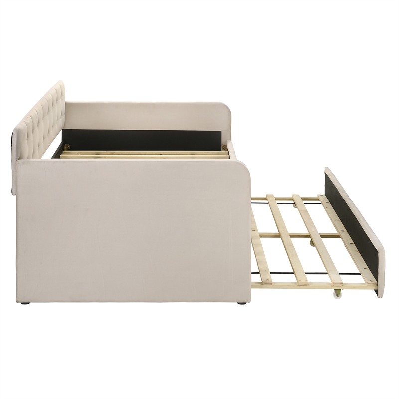 Furniture of America Harper Fabric Twin Daybed with Trundle in Beige