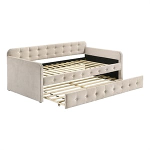 Furniture of America Harper Fabric Twin Daybed with Trundle in Beige