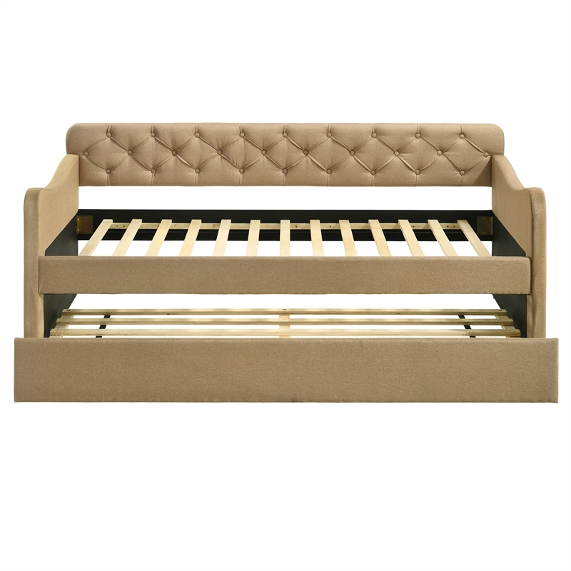 Furniture of America Knolt Fabric Twin Daybed with Trundle in Brown