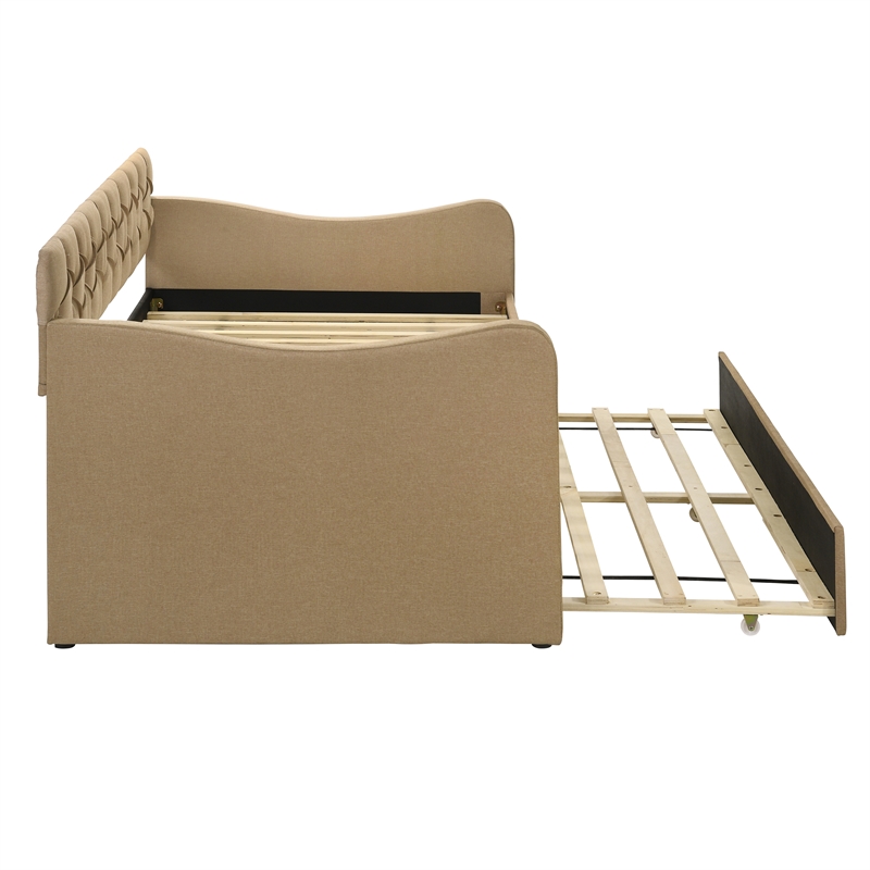 Furniture of America Knolt Fabric Twin Daybed with Trundle in Brown