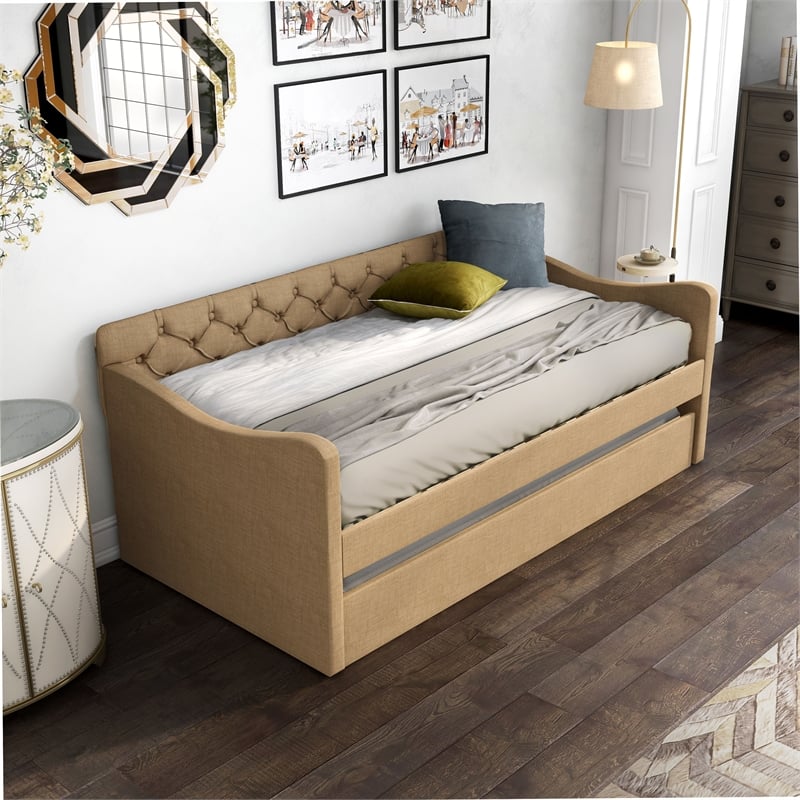 Furniture of America Knolt Fabric Twin Daybed with Trundle in Brown