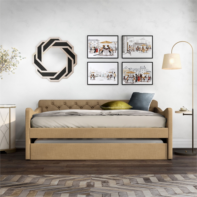 Furniture of America Knolt Fabric Twin Daybed with Trundle in Brown