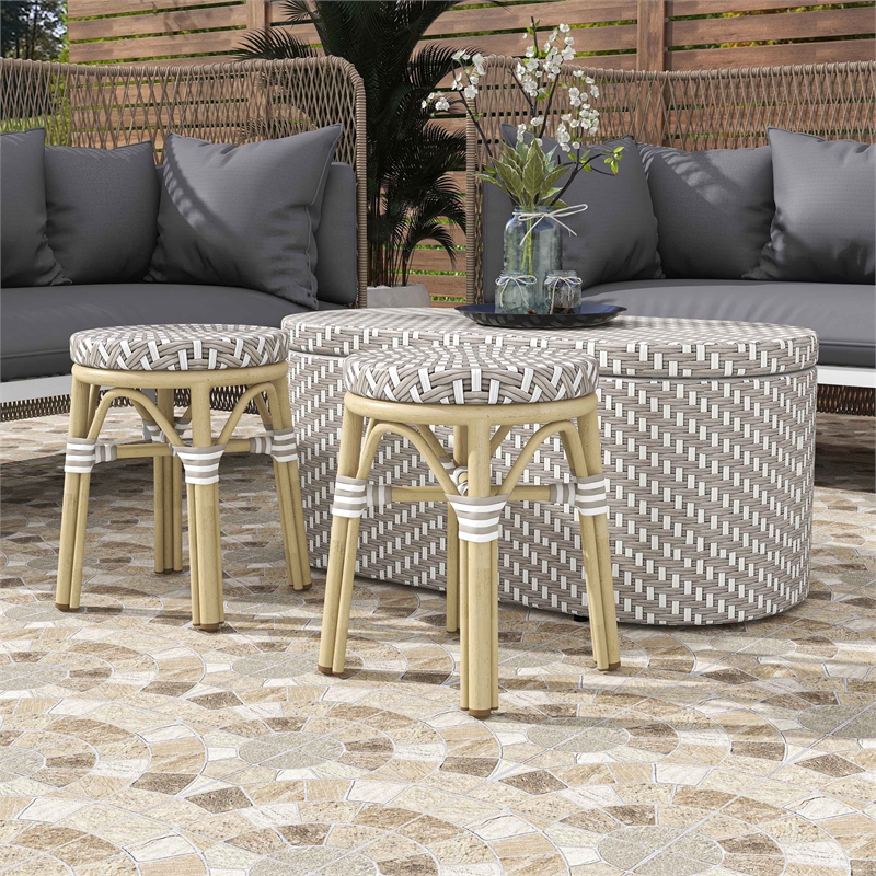 Furniture of America Hjem Aluminum 3pc Patio Coffee Table and Stool Set in Gray