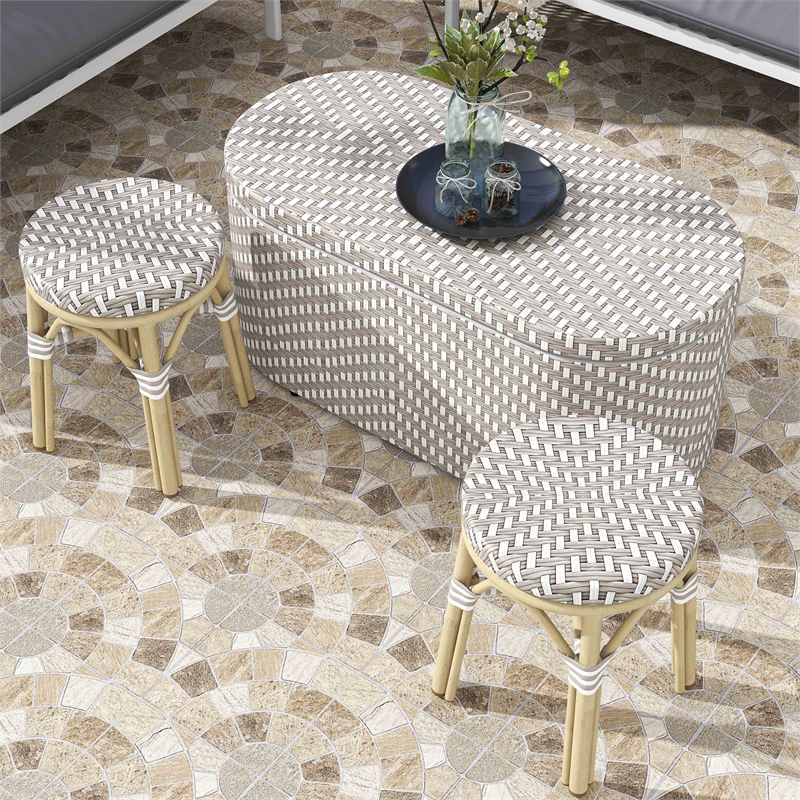 Furniture of America Hjem Aluminum 3pc Patio Coffee Table and Stool Set in Gray