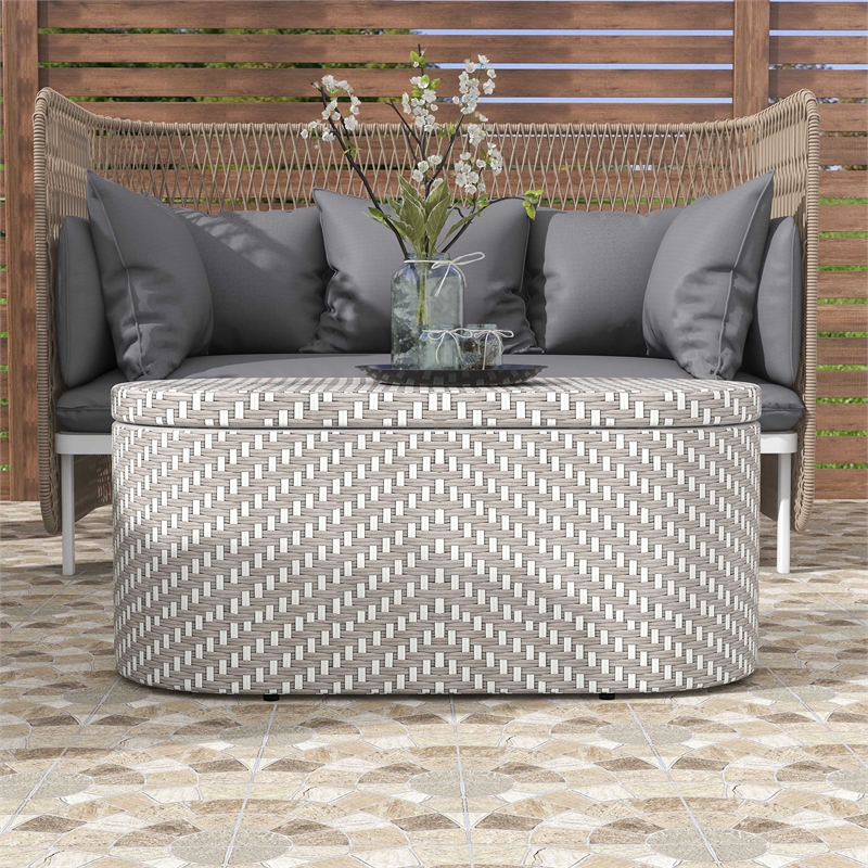 Furniture of America Hjem Aluminum 3pc Patio Coffee Table and Stool Set in Gray