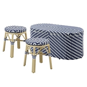 Furniture of America Hjem Aluminum 3pc Patio Coffee Table and Stool Set in Navy