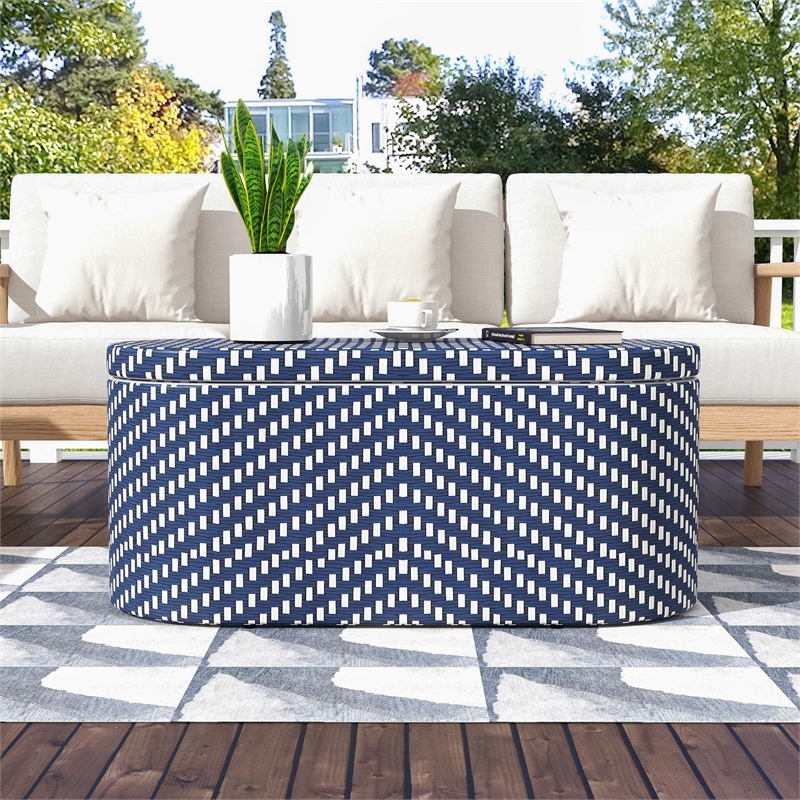 Furniture of America Hjem Aluminum 3pc Patio Coffee Table and Stool Set in Navy