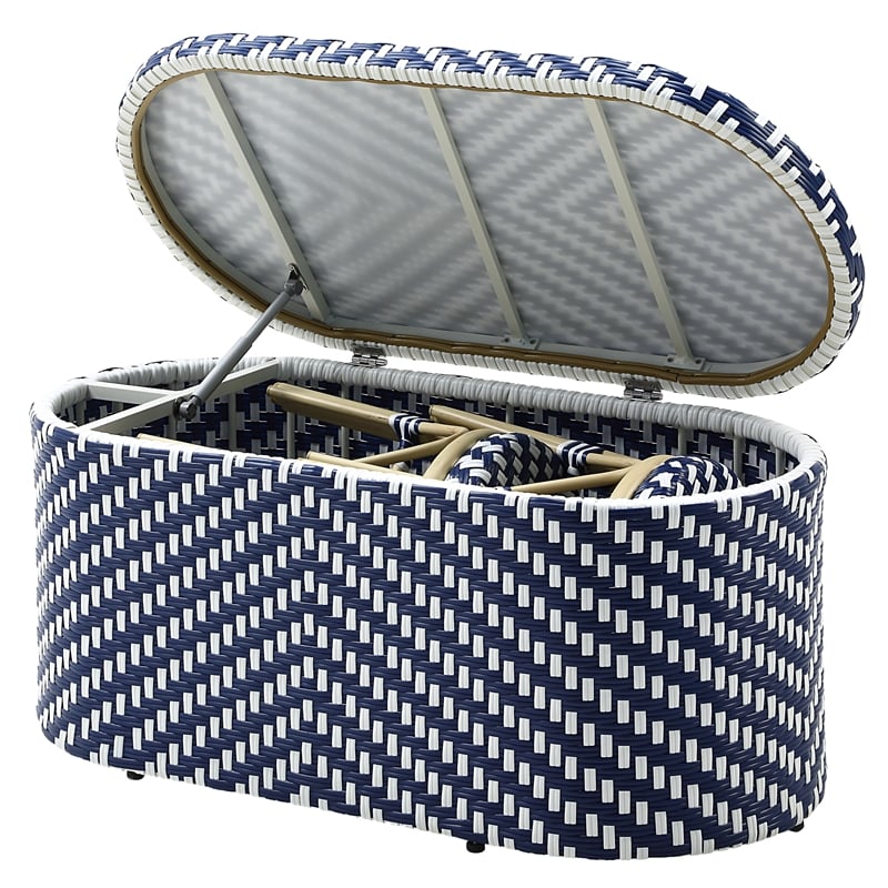 Furniture of America Hjem Aluminum 3pc Patio Coffee Table and Stool Set in Navy