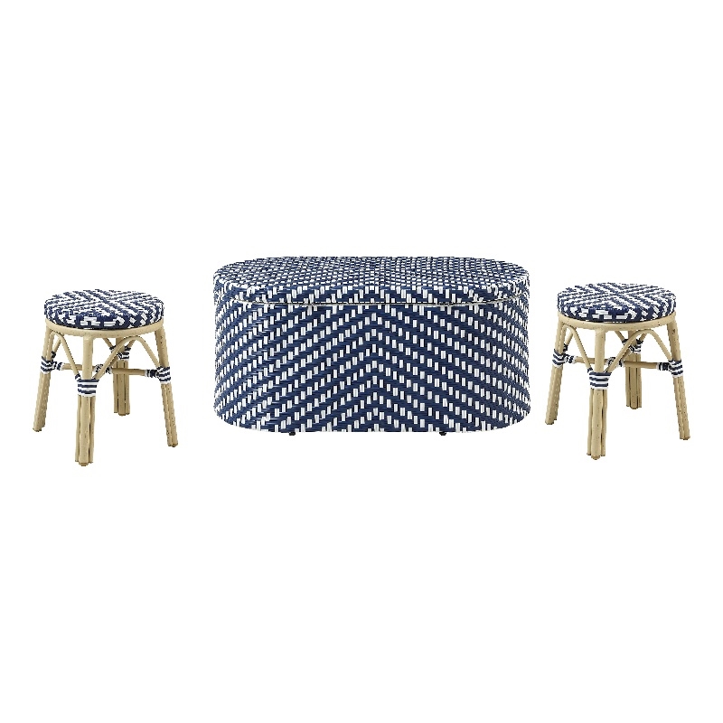 Furniture of America Hjem Aluminum 3pc Patio Coffee Table and Stool Set in Navy