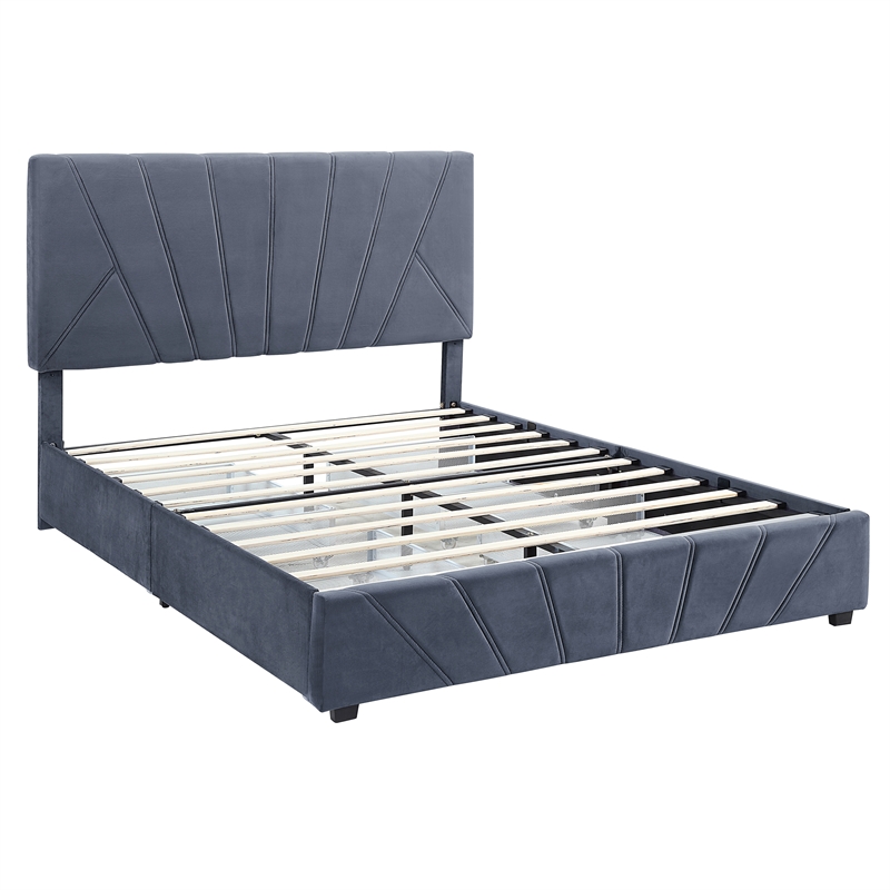 Furniture of America Harper Fabric Upholstered Queen Bed with 4-Drawer in Gray