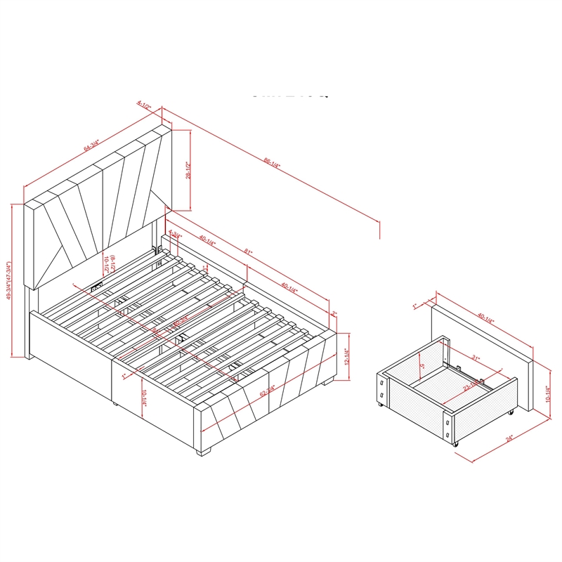 Furniture of America Harper Fabric Upholstered Queen Bed with 4-Drawer in Gray