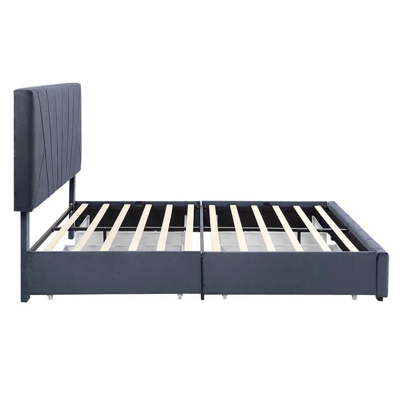 Furniture of America Harper Fabric Upholstered Queen Bed with 4-Drawer in Gray