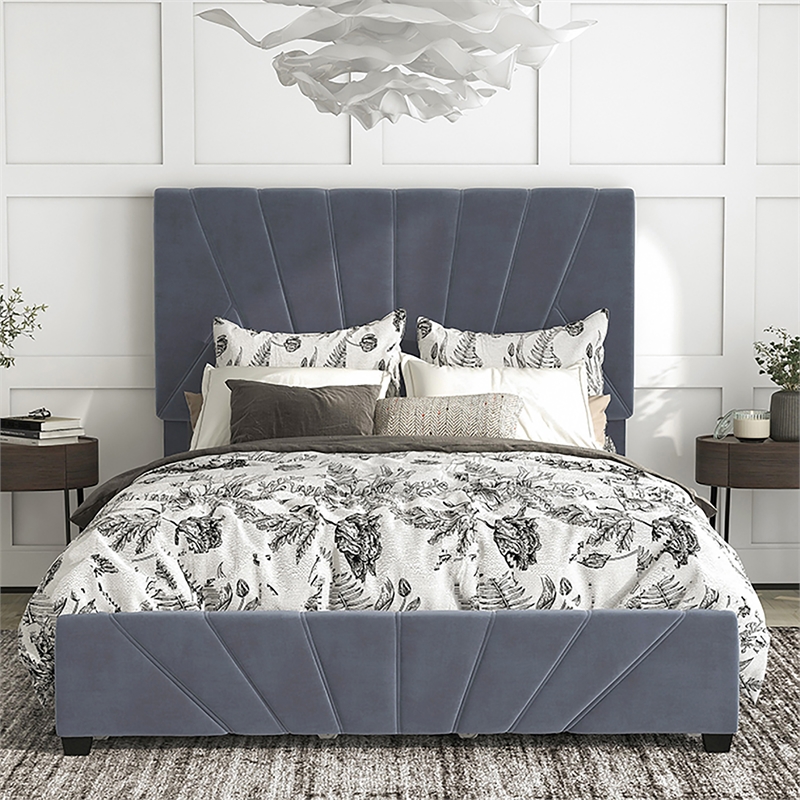Furniture of America Harper Fabric Upholstered Queen Bed with 4-Drawer in Gray
