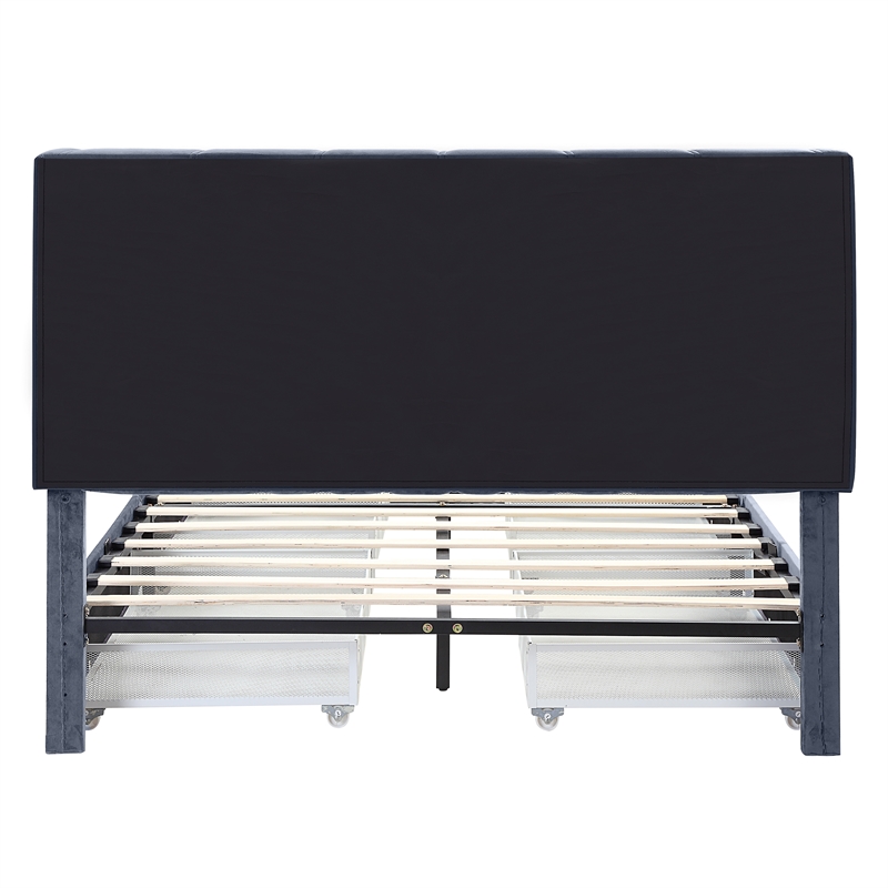 Furniture of America Harper Fabric Upholstered Queen Bed with 4-Drawer in Gray