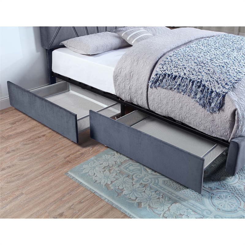 Furniture of America Harper Fabric Upholstered Queen Bed with 4-Drawer in Gray