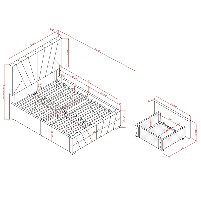 Furniture of America Harper Fabric Upholstered Full Bed with 4-Drawer in Gray