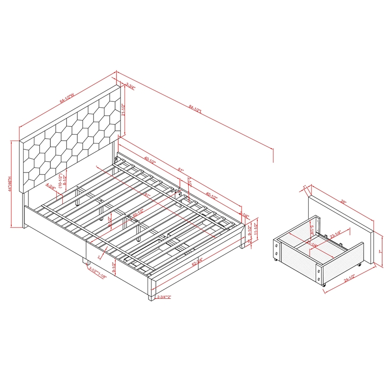 Furniture of America Harper Fabric Queen Bed with 2-Drawer in Light Gray