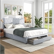 Furniture of America Harper Fabric Queen Bed with 2-Drawer in Light Gray