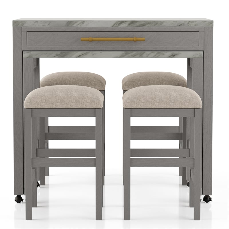 Furniture of America Ficus Wood 5-Piece Nested Counter Dining Table Set in Gray