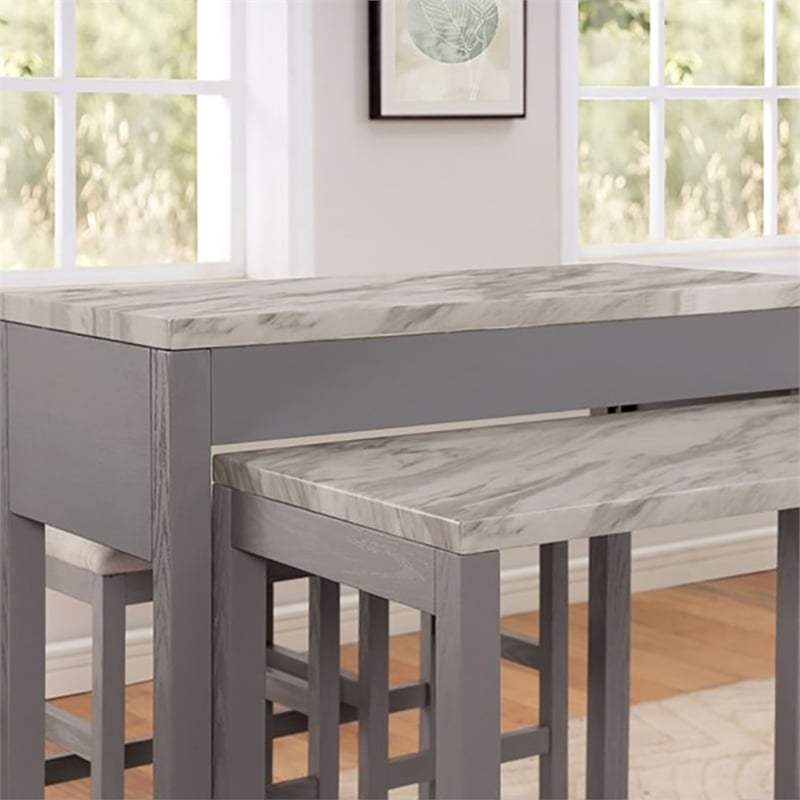 Furniture of America Ficus Wood 5-Piece Nested Counter Dining Table Set in Gray