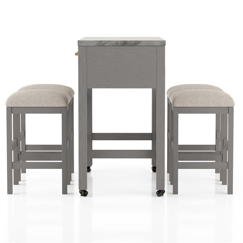 Furniture of America Ficus Wood 5-Piece Nested Counter Dining Table Set in Gray