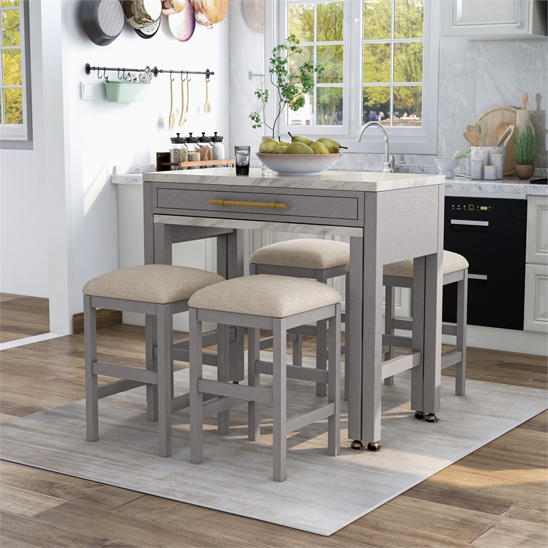 Furniture of America Ficus Wood 5-Piece Nested Counter Dining Table Set in Gray
