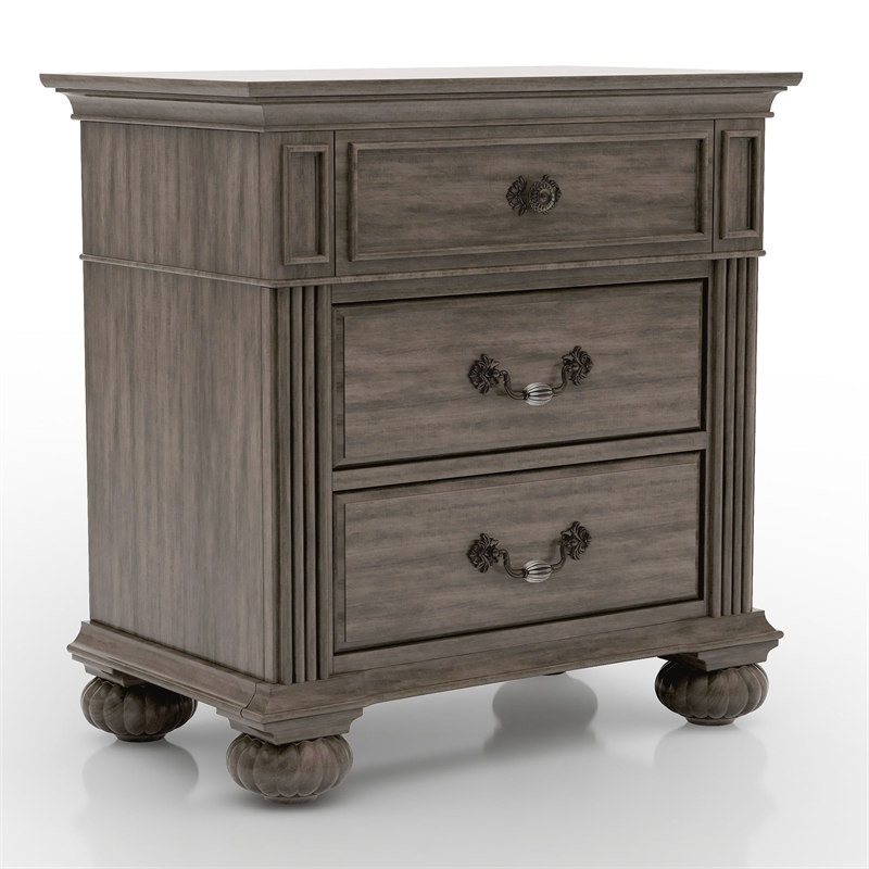 FOA Damos 3-Piece Gray Solid Wood Panel Bedroom Set - Cal King + 2 Nightstands