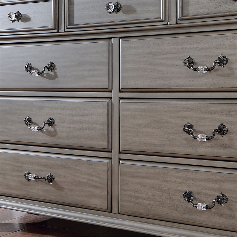 FOA Damos 6pc Gray Wood Bedroom Set-Cal King+2 Nightstands+Chest+Dresser+Mirror