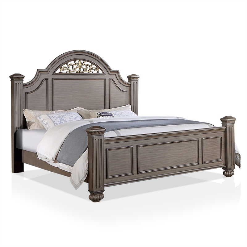 FOA Damos 6pc Gray Wood Bedroom Set-King+2 Nightstands+Chest+Dresser+Mirror