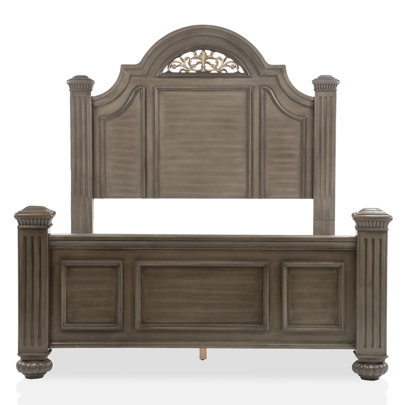 FOA Damos 6pc Gray Wood Bedroom Set-King+2 Nightstands+Chest+Dresser+Mirror